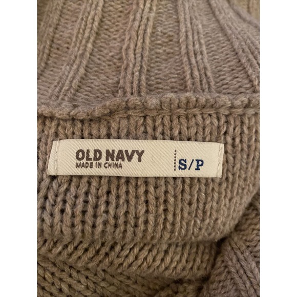 Old Navy Tan Sweater Shawl Neck Cable Knit Pullover Chunky Cotton Blend Size S - Picture 4 of 5